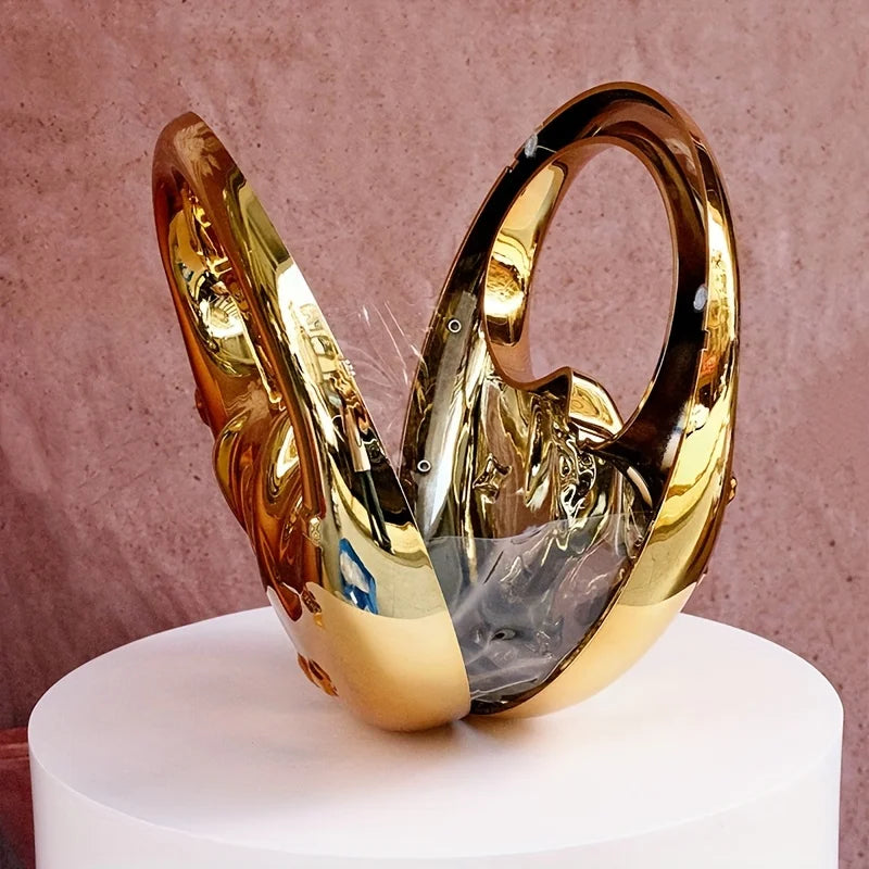 Hard Acrylic Moon Shape Clutch | Gold/Silver Shell Ladies Evening Purse Luxegan