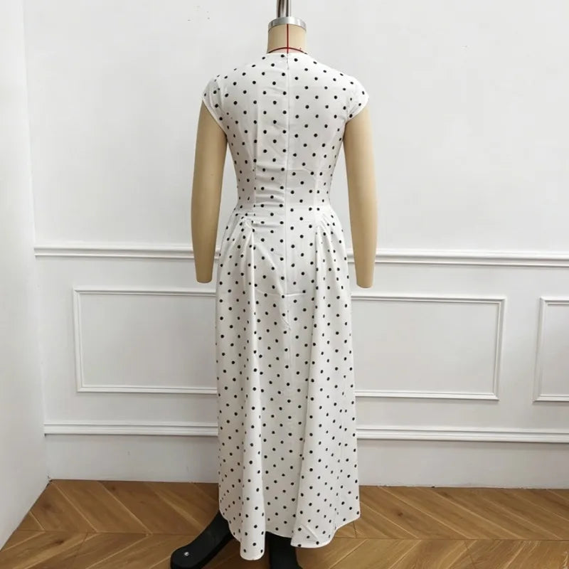 Elegant Polka Dot Fit-and-Flare Maxi Dress Luxegan