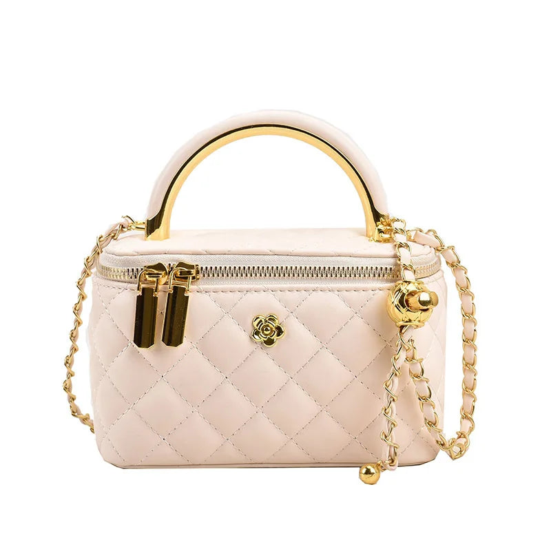 Quilted British Style PU Leather Crossbody | Small Square Chain Bag Luxegan
