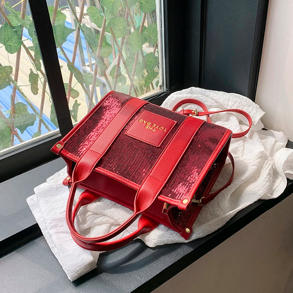 The Tote Bag: Luxury Designer Leather Handbag with Glitter & Sequins Luxegan