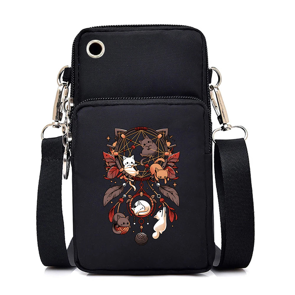 Women's Handbags Black Explosive Coffee Cat Messenger Bags | Female Cartoon Shoulder Bag Purse (Fashion Mobile Phone Crossbody Bags) Luxegan