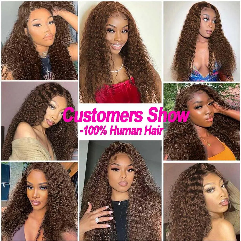 Chocolate Brown Curly Lace Front Human Hair Wigs 13X6 Lace Frontal Wig Brazilian Deep Wave Colored Bleached Wigs For Women