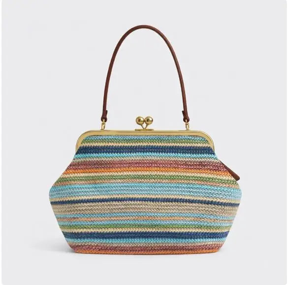 Irregular Design Seashell Straw Handbag | Sophisticated "Microfiber Leather" Silhouette | Elegant Big Clip Clutch | "Dignified" High-Performance Weaving Essential for Radiant Versatile Styling Luxegan