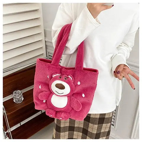 New Cartoon Plush Doll Shoulder Bag | Sweet and Cute Stitch Strawberry Bear Soft Cute Girls Handbag Luxegan