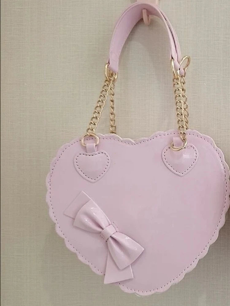 PU Leather Bow Shell Bag | Hard Pink Lolita Japan Style Messenger Purse Luxegan