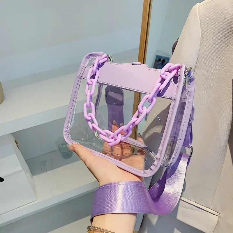 Clear Crossbody Bag for Women | Transparent Shoulder Chain Bag & Small Square Satchel Luxegan