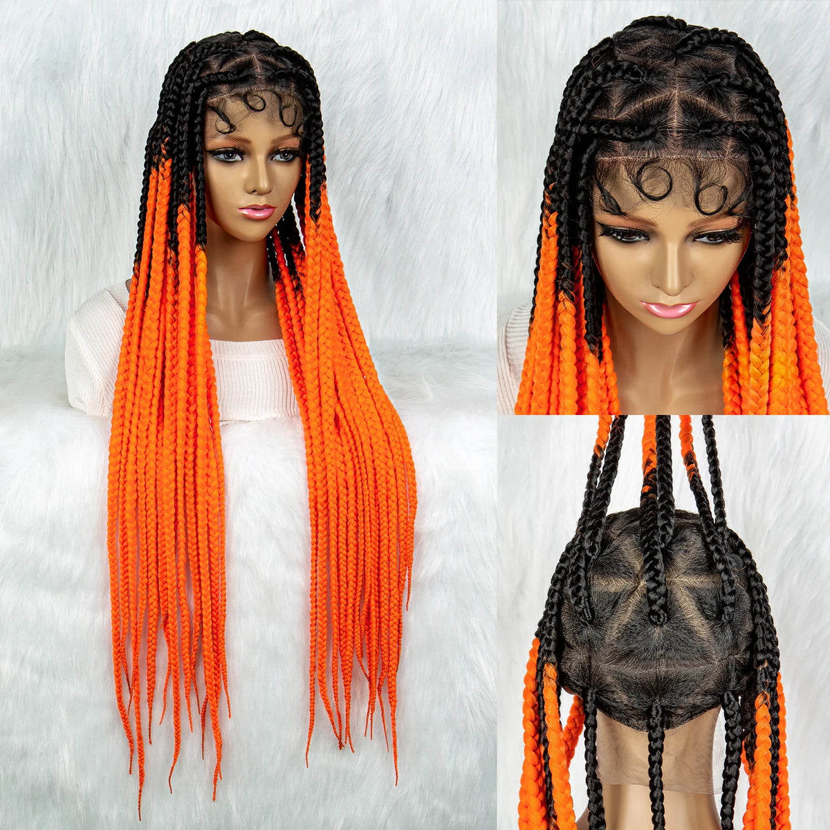 Colorful Knotless Box Braids Wig | Full Lace Cornrow Accents | Black Women Luxegan