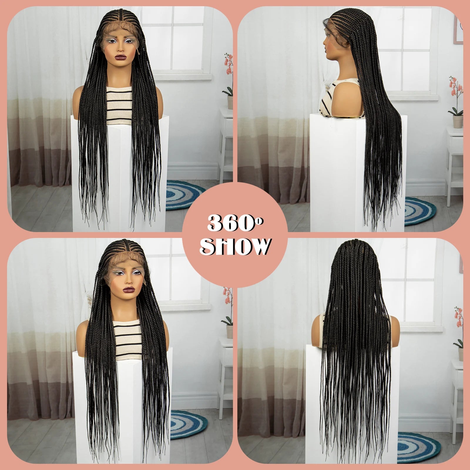 36" Knotless Cornrow Braids Wig | Transparent Full Lace | Baby Hair Luxegan