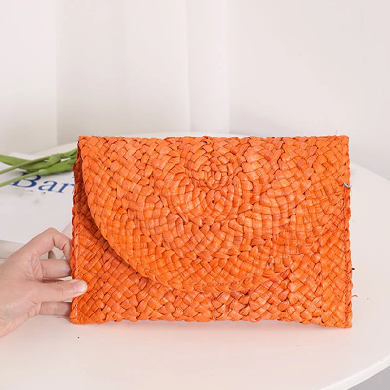 Handmade Straw Envelope Bag | Soft Beach Crossbody Purse Luxegan