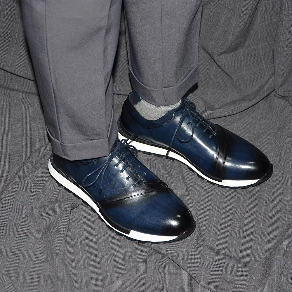 Luxury Hand-Painted Leather Oxfords | Sophisticated France Style Business Sneakers | Elegant - view 3