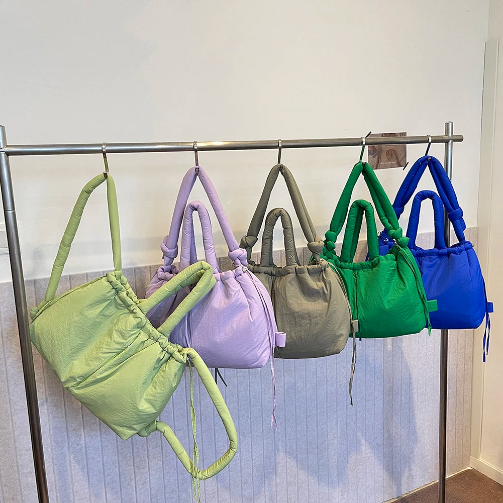 Women's Large Nylon Puffer Tote & Crossbody Bag with Adjustable Strap Luxegan