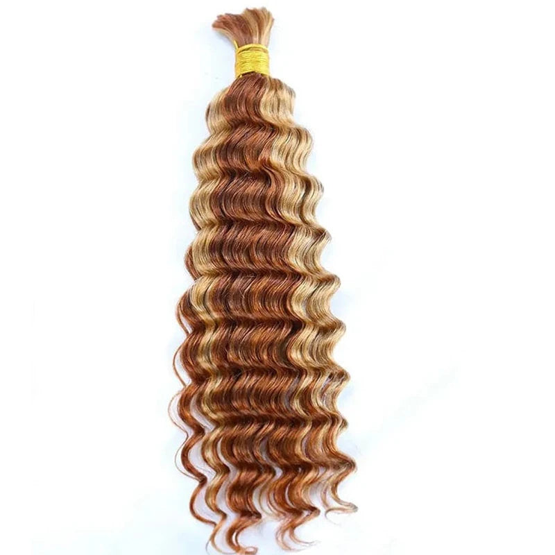 Highlight Deep Wave Bulk Human Hair for Braiding – Double Drawn Burmese Boho Braids No Weft 100% - view 4