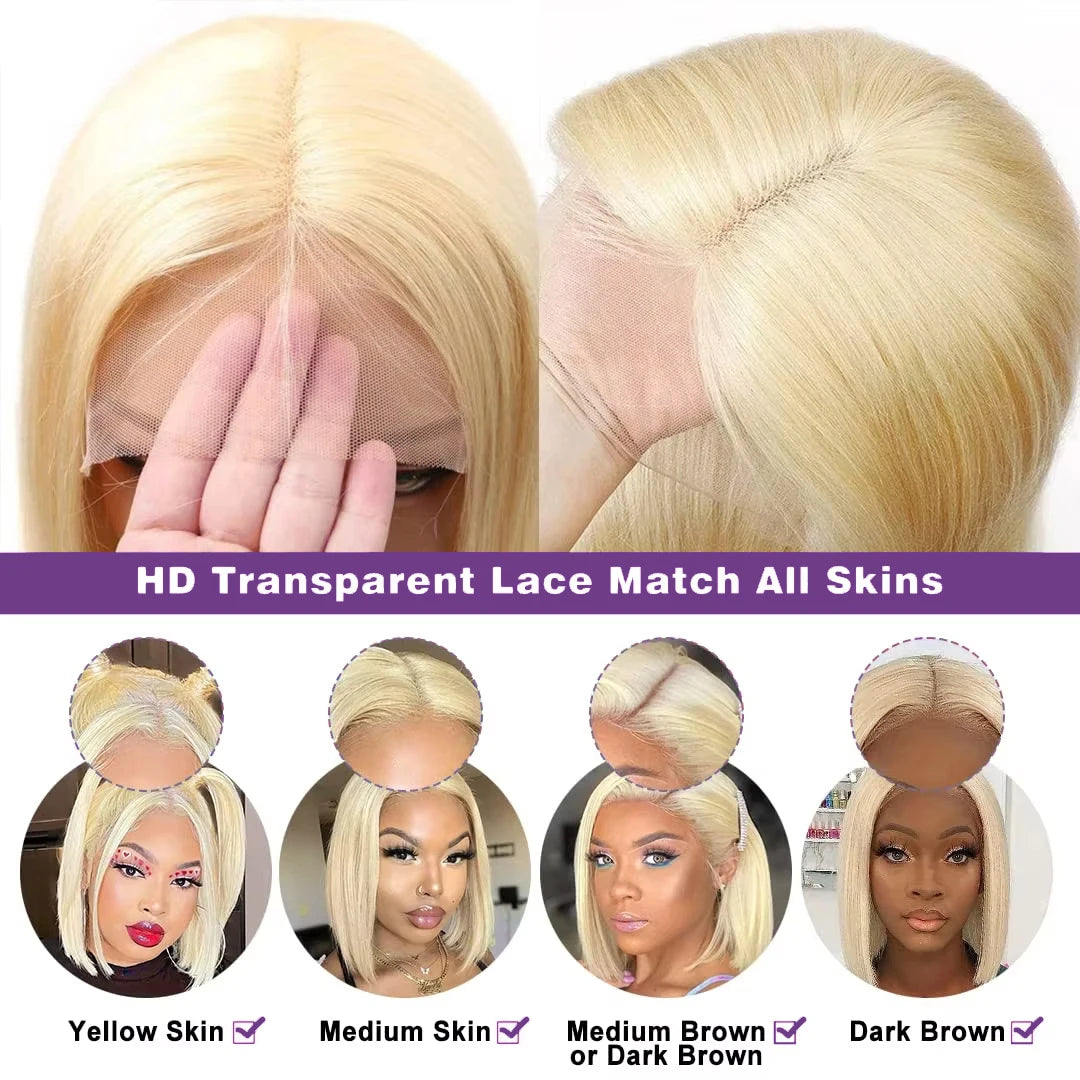 Honey Blonde #613 Straight Bob Wig | Sophisticated "13x4 Lace Frontal" Silhouette | Elegant 200% Density HD Transparent Unit | "Dignified" High-Performance Brazilian Human Hair for Radiant Versatile Styling Luxegan 