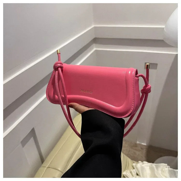 Fashion Ladies Small PU Leather Underarm Bag | Solid Color Top-Handle Purse | Women's Shoulder Crossbody Saddle Handbag Luxegan