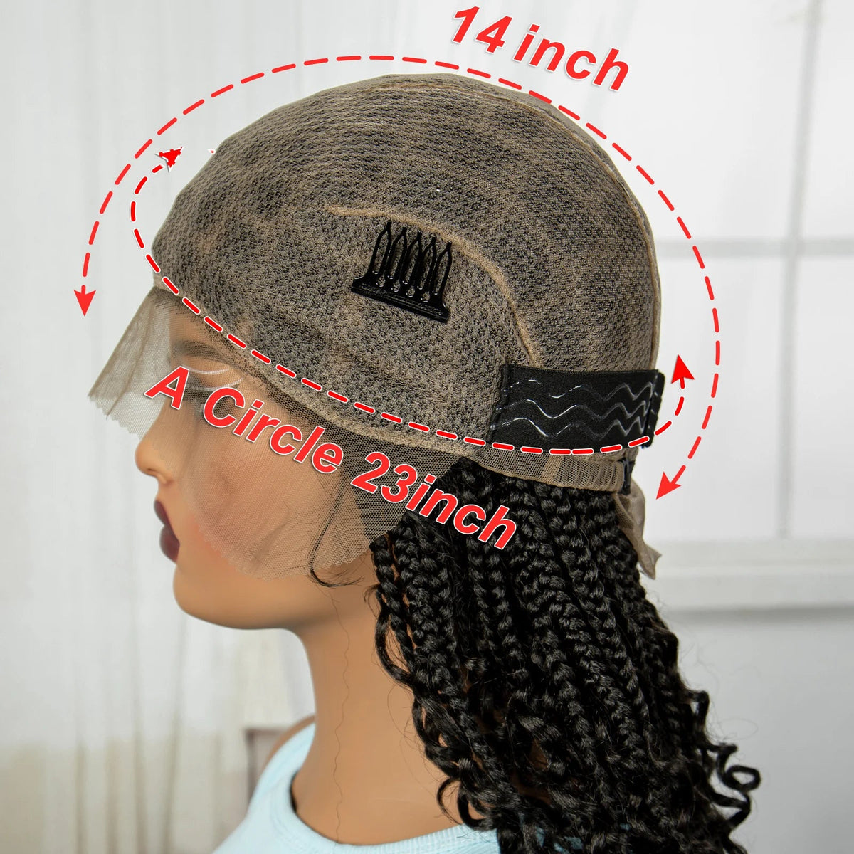 Full Lace Braided Lace Wigs Synthetic Knotless Box Braided Lace Wig with Curly Ends for Black Women Kinky Curly Braided Bob Wig Luxegan