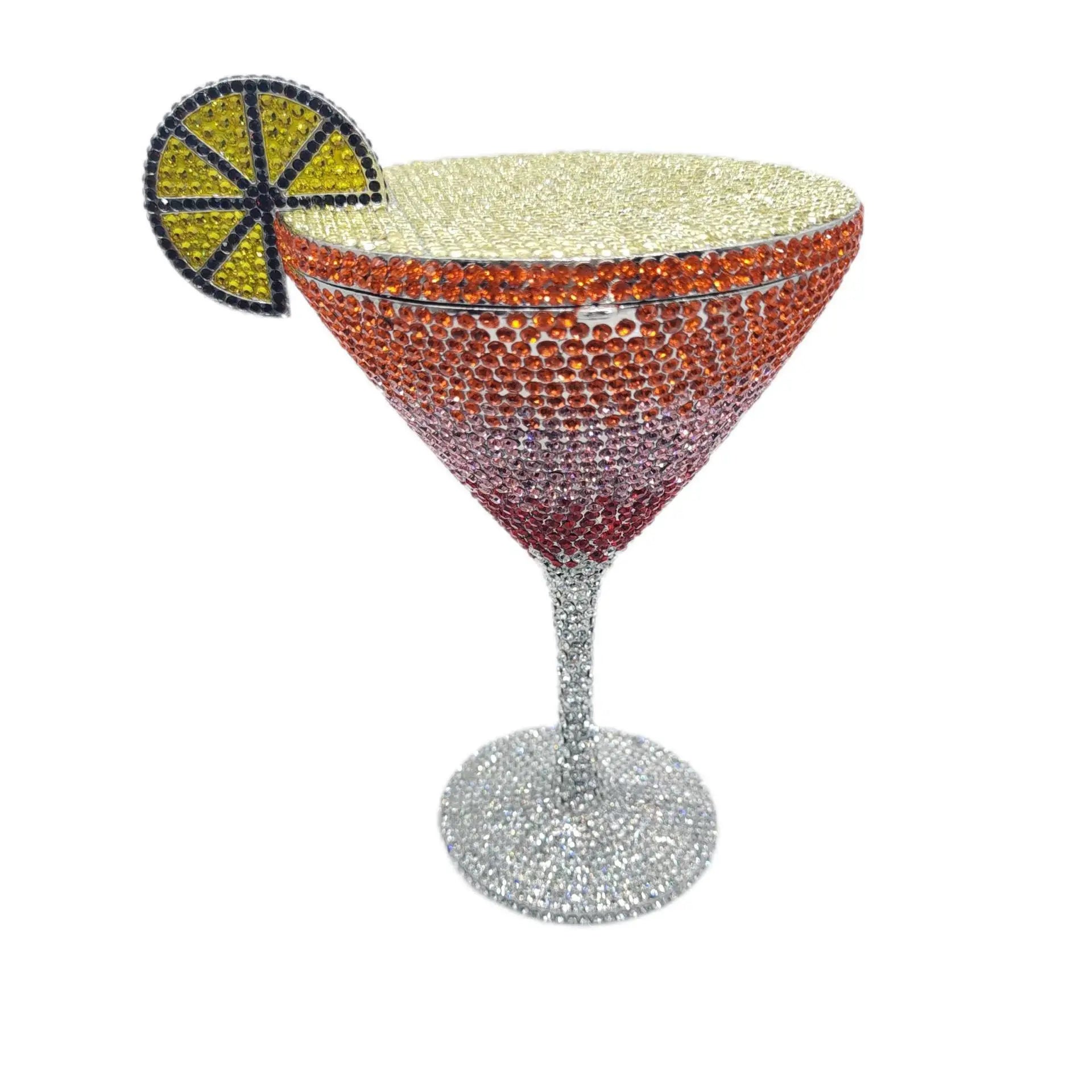 Jewels Martini-Glass Evening Purse | Sophisticated Diamond-Encrusted Bridal Handbag | Elegant Crystal Dinner Clutch | "Dignified" Rhinestone-Detailed Minaudière for High-Fashion Party Styling Luxegan