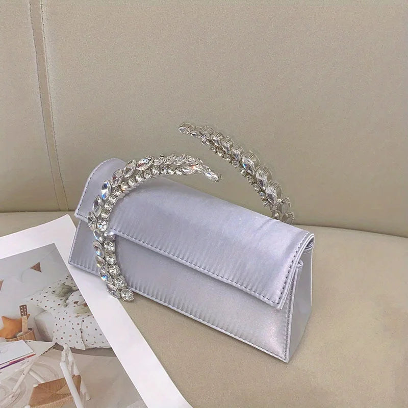 Shining Rhinestone Minaudière | Elegant Silk Satin Party Clutch Luxegan