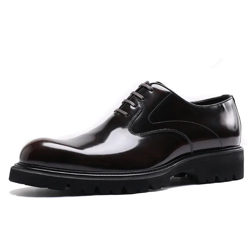 New Men's Formal Oxford Shoes | Sophisticated Rubbed Skin First Layer Cowhide Footwear | Elegant "Mid Heel" Silhouette | "Dignified" Height-Increasing Leather Shoes for Radiant Versatile Office & Career Styling Luxegan