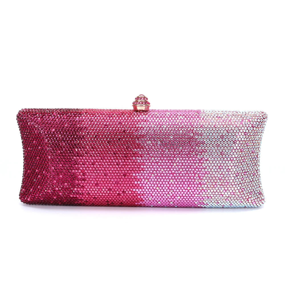 Colorful Diamond Gala Evening Bag | Sophisticated Rhinestone Party Clutch | Elegant Metallic Dinner Purse | "Dignified" Hard-Shell Bridal Handbag for Versatile Occasion Styling Luxegan