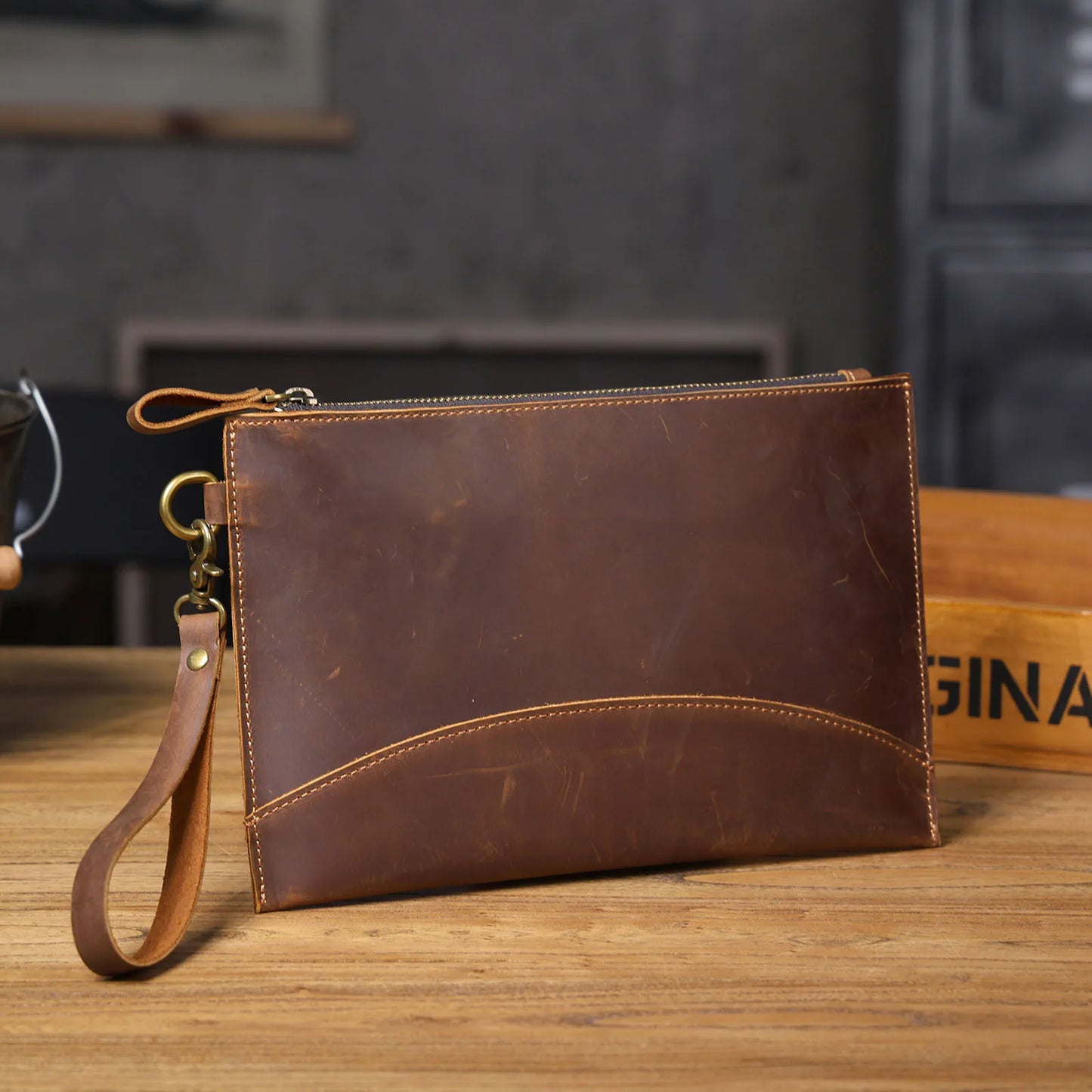 Simple Retro Crazy Horse Cowhide Clutch for Men | Handmade Genuine Leather Large Capacity Mobile Phone Wallet Luxegan