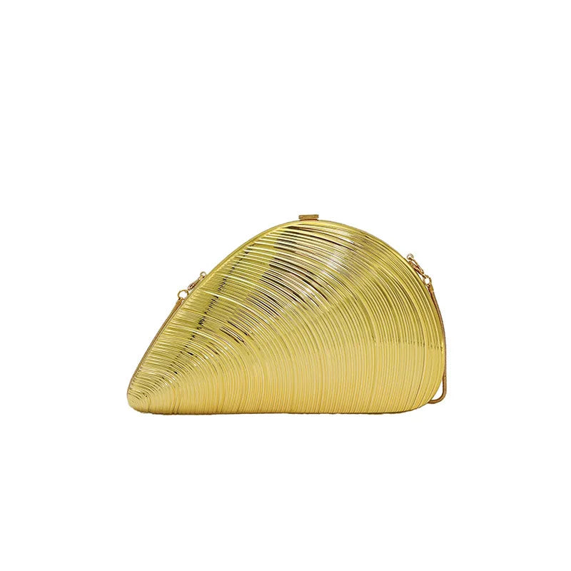 Polyester Sequined Shell Clutch | Hard Retro Gold Creative Box Evening Bag Luxegan