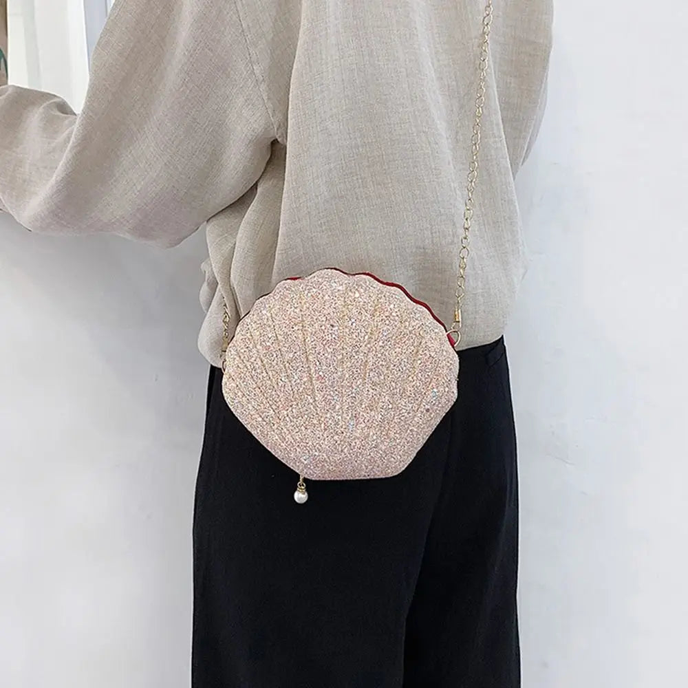 PVC Sequined Shell Crossbody Bag | Cute Chain Shoulder & Phone Pouch Luxegan