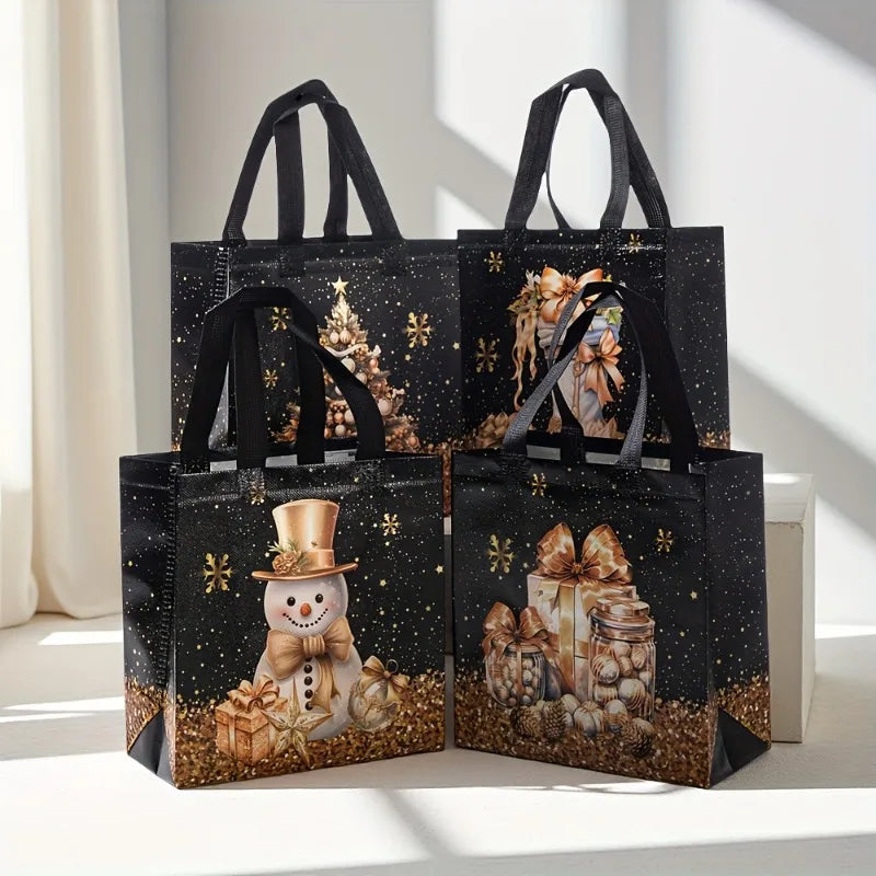 Festive Christmas Nonwoven Gift Bag | Snowman, Tree & Socks Design Tote Bags for Parties & Holiday Gifts Luxegan
