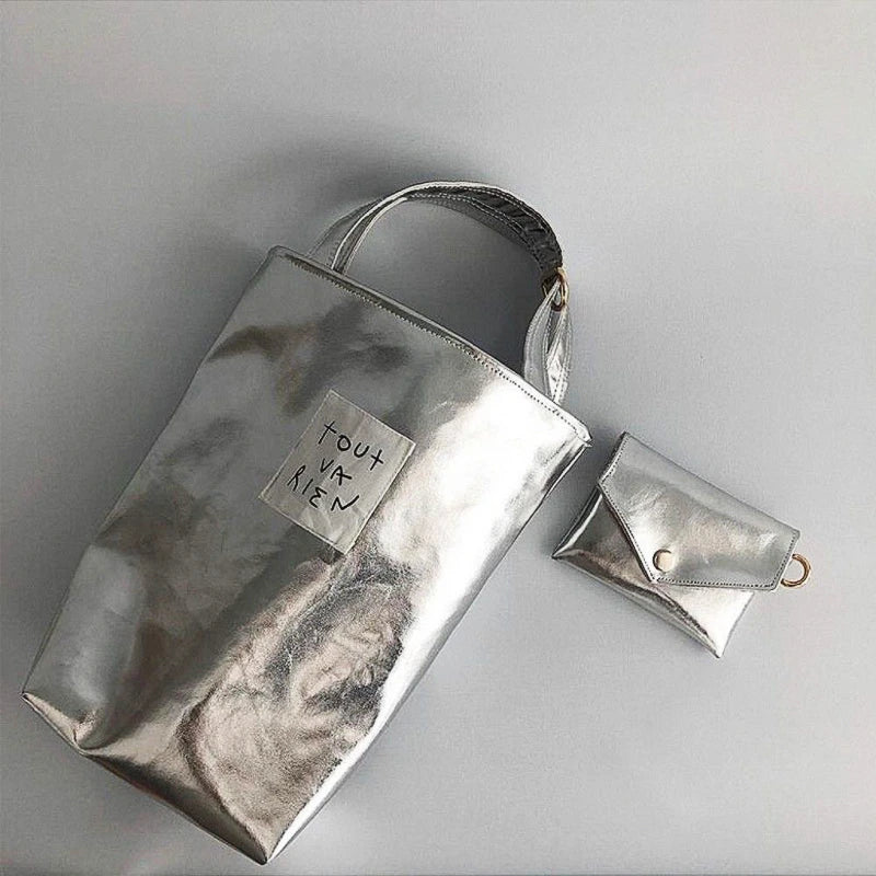 Y2K Vintage Korean Silver Shoulder Luxury Make Small Wallet Tote Bag | Ladies Handbag Crossbody Bag Women's Silver Handbags Purses Luxegan