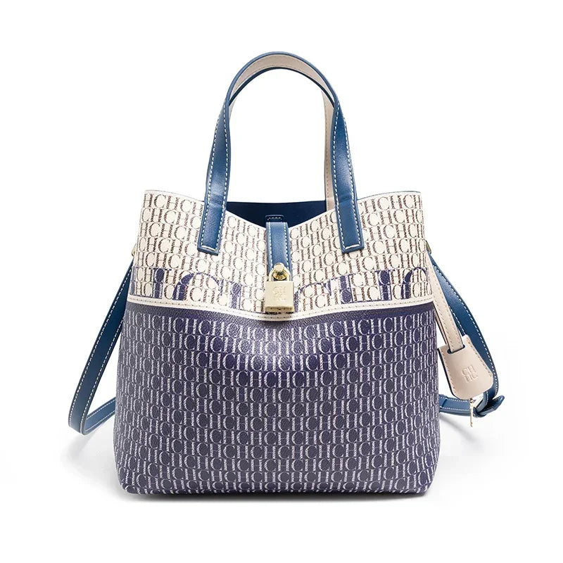 Exquisite Flower Printed Women's Large Capacity Handbag | Luxury Floral Messenger Bag with Applique Details | Fashion Design PVC Leather Bucket Bag Luxegan