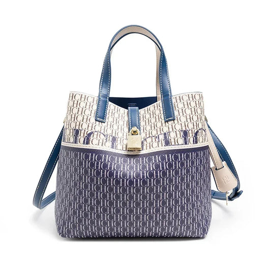 Exquisite Flower Printed Women's Large Capacity Handbag | Luxury Floral Messenger Bag with Applique Details | Fashion Design PVC Leather Bucket Bag Luxegan