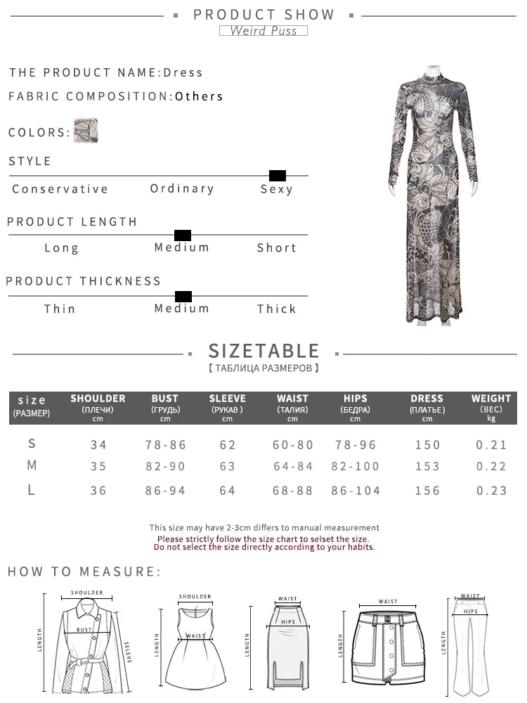 Mesh Print Bodycon Maxi Dress | O-Neck Full Sleeve Slim High Street Y2K Dress Luxegan