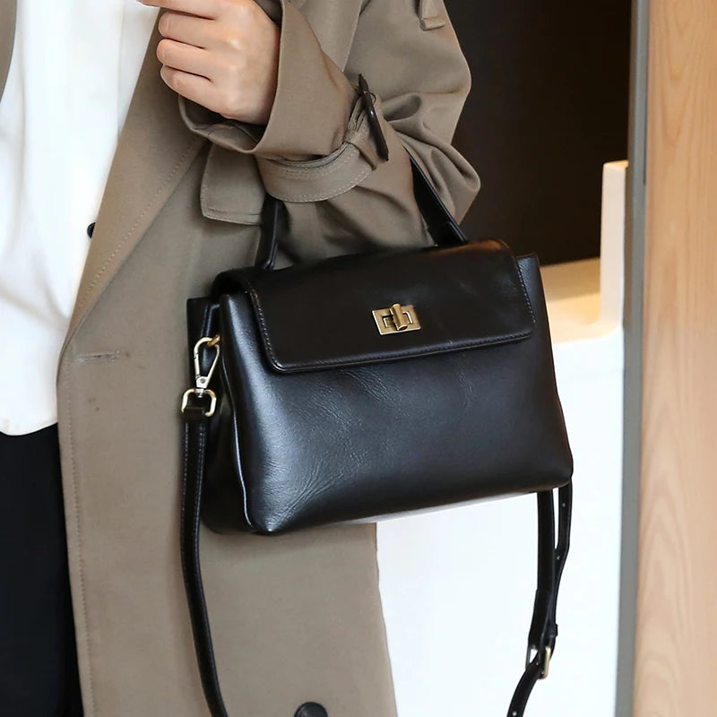 Women's Cow Genuine Leather Shoulder Bag Female Soft Natural Cowhide Retro Handbags Ladies Fashion Trend Commute Crossbody Bags Luxegan