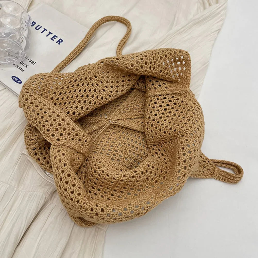 Fashionable Women’s Open-Weave Shoulder Bag | Large Capacity Knitted Underarm Bag | Minimalist Crochet Handbag | Summer Mesh Beach Bag for Vacation & Leisure Luxegan