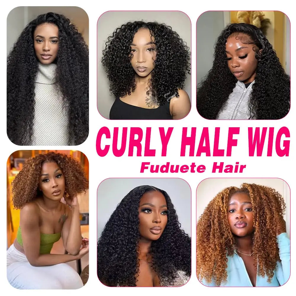 Afro Kinky Straight 3-In-1 Half Wig | Sophisticated "Ready to Wear" Glueless Silhouette | Elegant 250% Density Drawstring Hairpiece | "Dignified" Brazilian Human Hair Half Wig for Radiant Versatile Styling Luxegan