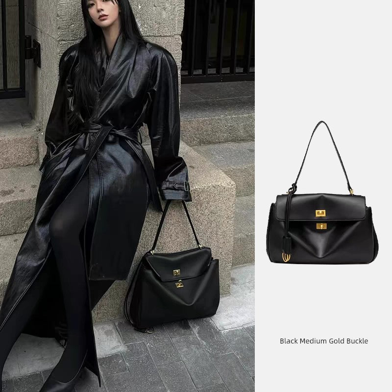 Rodeo Smooth Calfskin Tote Bag | Medium Horizontal Square Crossbody Satchel | Lazy Style Pure Color Leather Handbag Luxegan