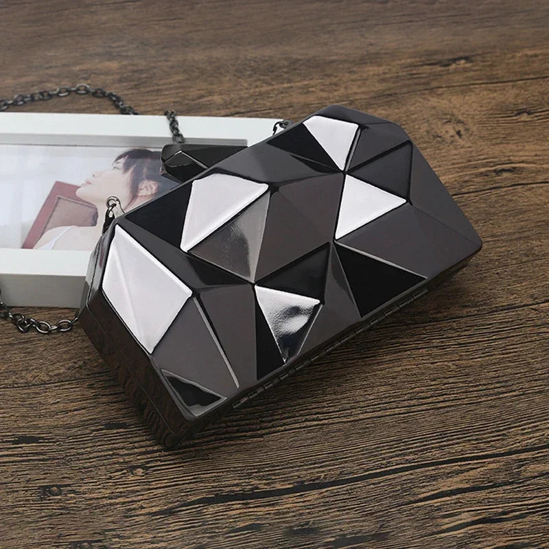 Women's Geometric Mini Party Evening Purse | Vintage Gold Box Clutch Luxegan