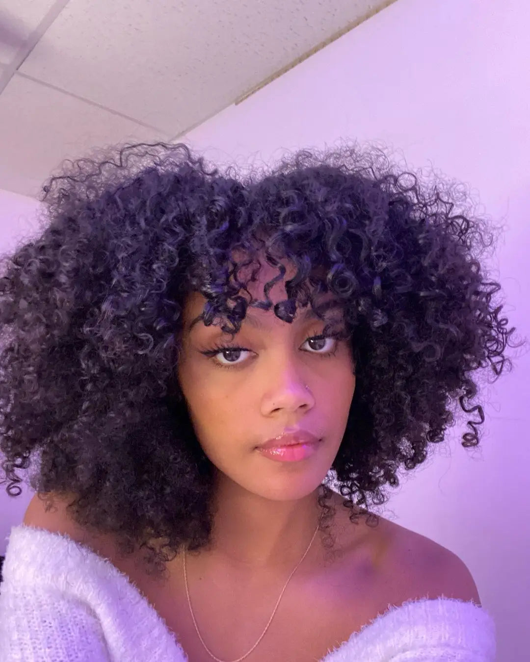 Blonde Afro Kinky Curly Human Hair Bob Wig with Bangs - Full Machine-Made Glueless Short Bob Wig - 100% Brazilian Remy Human Hair Honey Ombre Blonde Fringe Wig for Women Luxegan