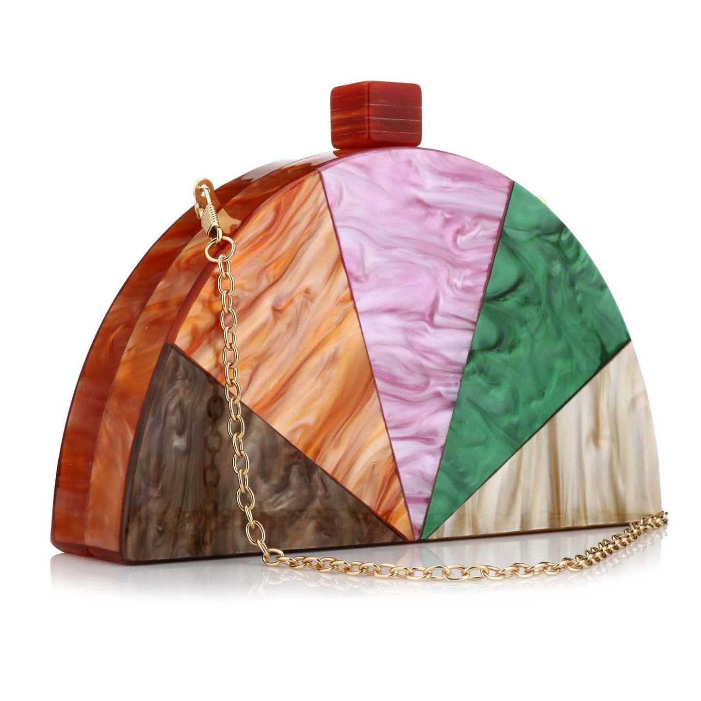 Elegant Acrylic Evening Box Bag for Women | Sophisticated Half-Moon Clutch Purse | Luxury Lady’s Prom and Wedding Party Handbag | High-Street Fashion Minaudiere Shoulder Bag with Chain Decoration Luxegan