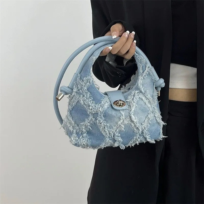 Fashion Denim Single Shoulder Bag | Women's Soft Chain Crossbody Handbag and Purse Luxegan