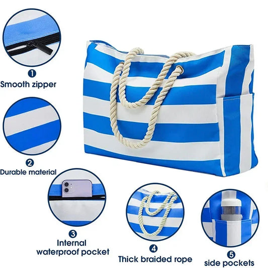 Large Waterproof Beach Tote Bag | Zipper Shoulder Bags & Waterproof Sandproof Swim Pool Bag Luxegan