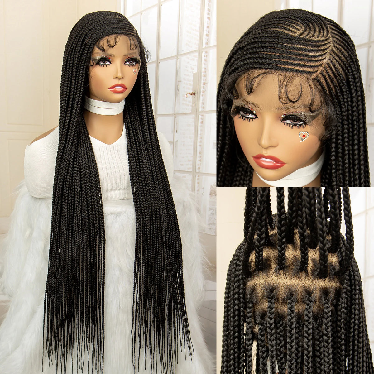 36 Inch Square Knotless Box Cornrow Wig | Full Lace Frontal