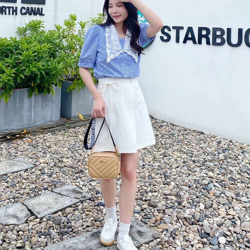 Quilted PU Leather Shell Crossbody | Small Designer Zipper Purse Luxegan