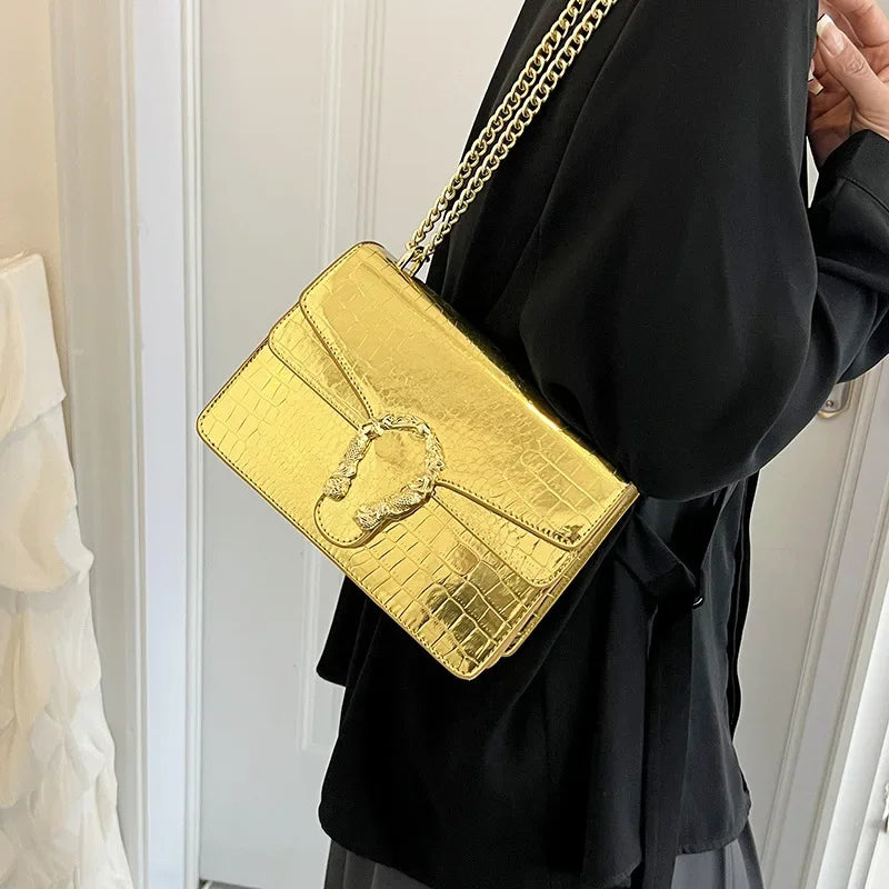 Hot Sale: New Crocodile Pattern Women's Bag | Simple Chain Crossbody & High-End Handbag Luxegan