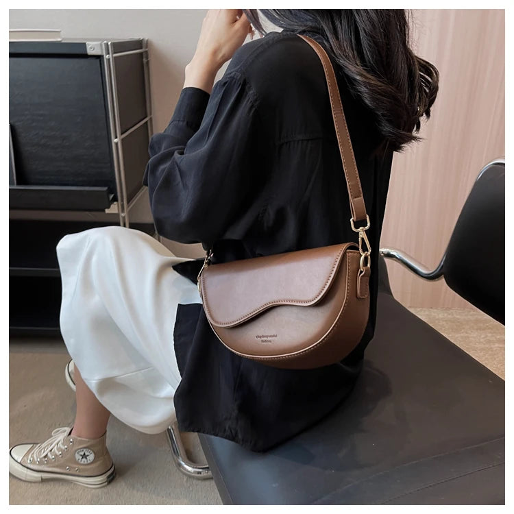 Small Leather Saddle Bag | Vintage Underarm Handbag & Chain Crossbody Purse Luxegan