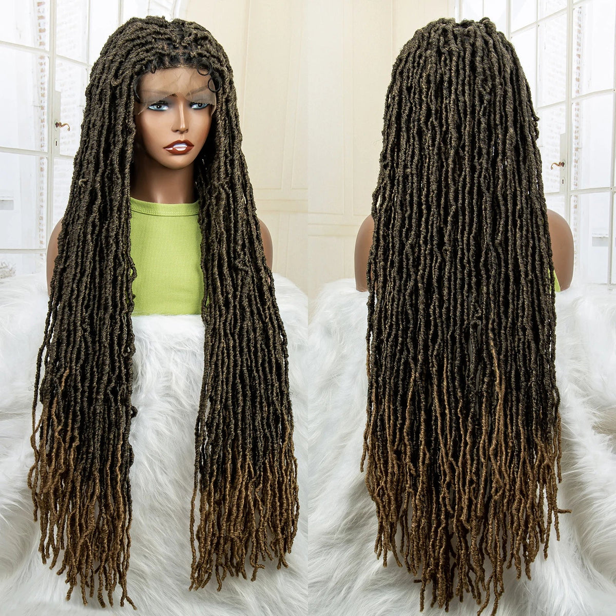 Super Long 36 Inches Synthetic Full Lace Dreadlock Box Braided Wigs for Afro Black Women Black Knotless Braiding Wigs Luxegan