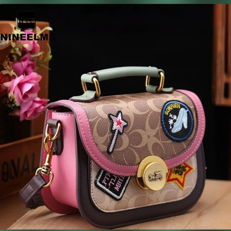 New European & American Fashion "Badge" Box Bag | Retro Printed Small Square Handbag | Trendy Single-Shoulder & Crossbody Tide Purse for Youth Luxegan