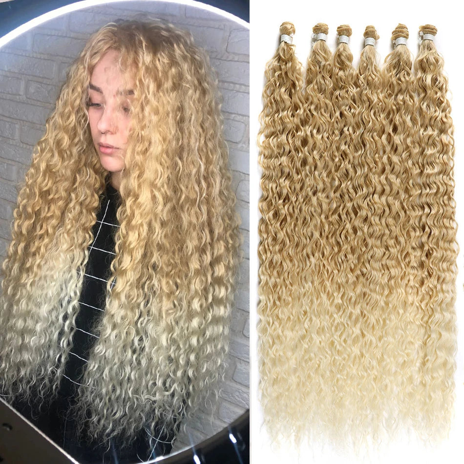 Long Curly Synthetic Hair Bundles | Water Wave Extensions | 28–32 Inches Luxegan
