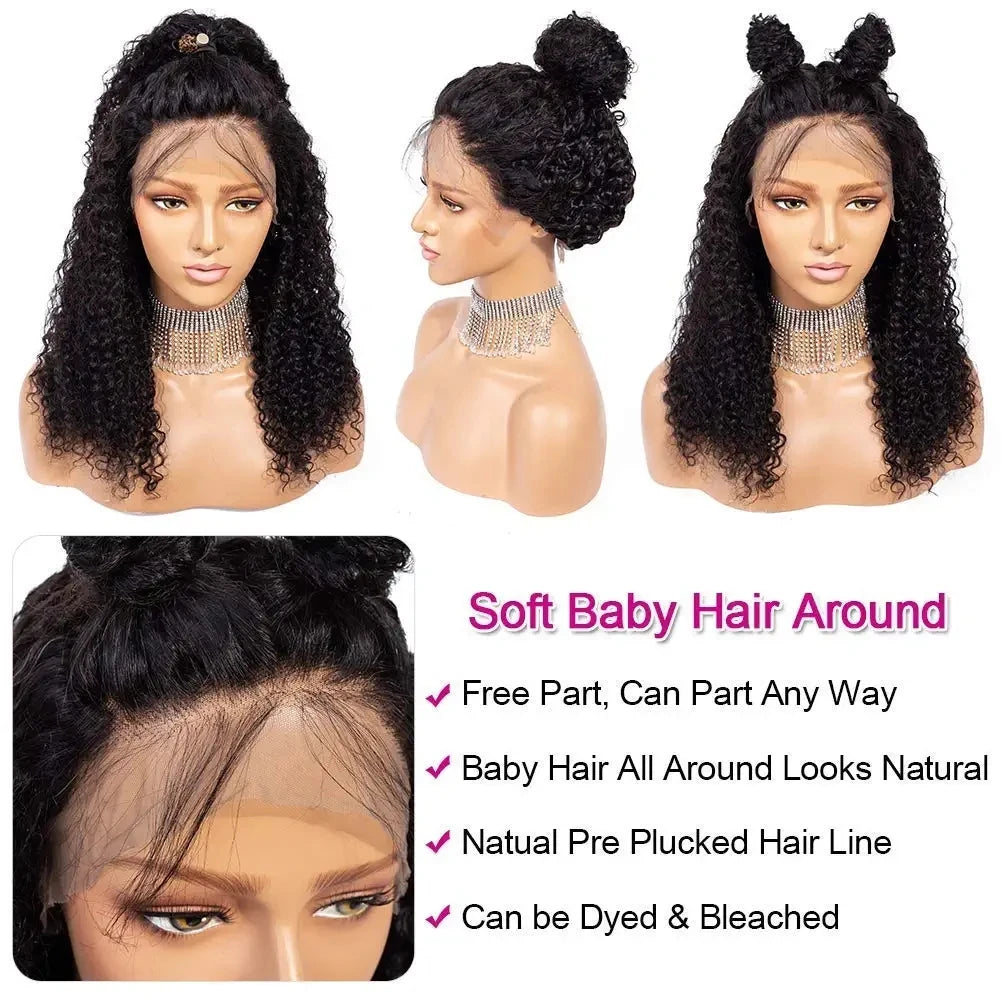 QT Afro Kinky Curly Lace Front Wigs 13x4 HD Transparent Human Hair Lace Wig Brazilian Curly 4x4 Lace Closure Wig For Black Women