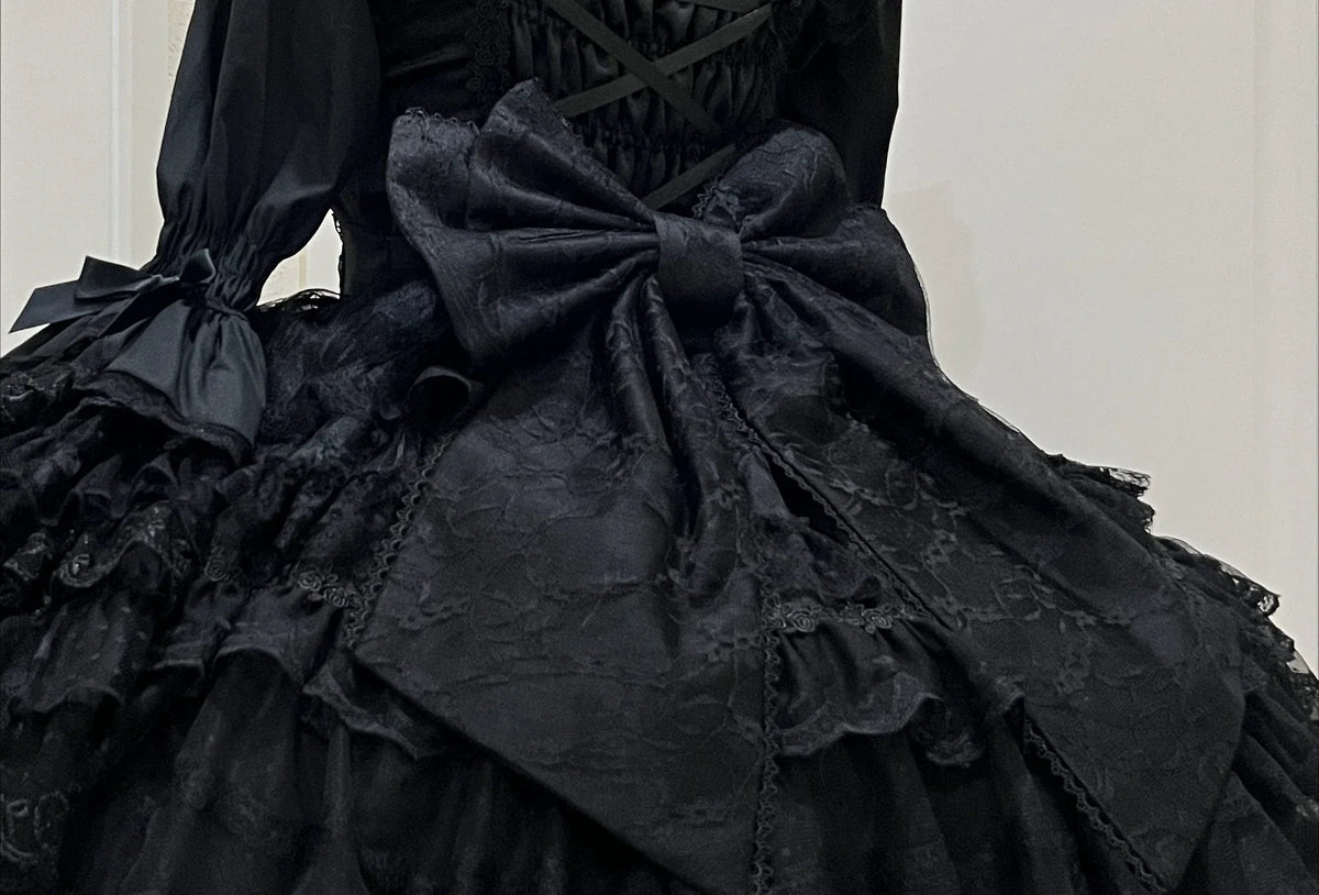 Sweet Lolita JSK Dress Set – Lace, Bow, Spaghetti Strap, Square Collar, A-Line