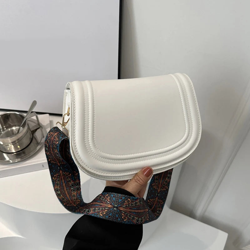 Designer Saddle Bag | Wide Strap Flap Crossbody Purse Luxegan